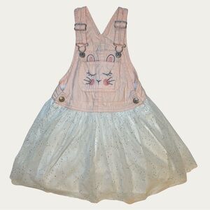 OshKosh B'gosh Pink and White Kids Overall Bunny 🐰 Tulle Dress Girls Size 4T